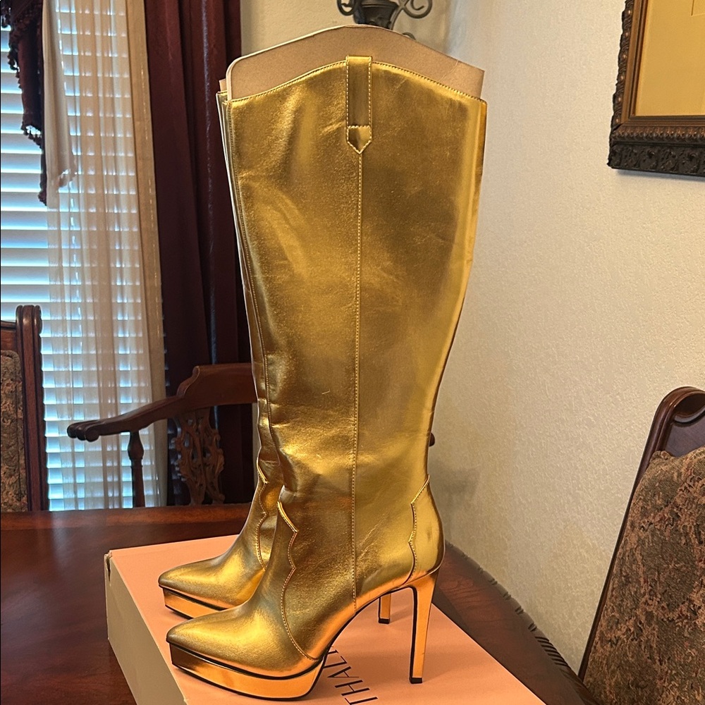 Thalia Sodi Shiny Gold Heeled Boots